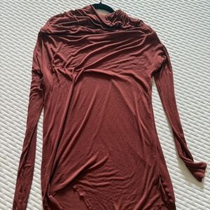 Women’s Long Sleeve Draped Cowl Neck Top - Rust